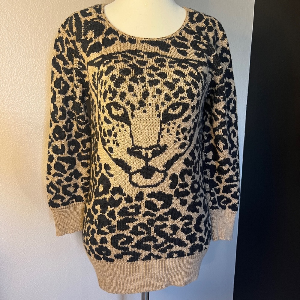 Leopard Print Sweater - Black and Tan